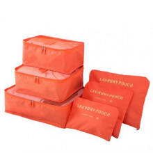 (Orange)6pcs/Set Travel Luggage Packing Cubes Suitcase Clothes Storage Bag Organiser Foldable Clothing Organizer Shoes Underwear Pouch