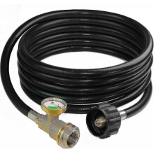 12 Feet Propane Tank Hose Extension with Gauge Replacement for Gas Grill, Heater And All Other Propane Appliances, Acme To Male Qcc/pol Fittings