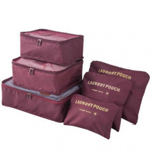 (Red Wine)6pcs/Set Travel Luggage Packing Cubes Suitcase Clothes Storage Bag Organiser Foldable Clothing Organizer Shoes Underwear Pouch