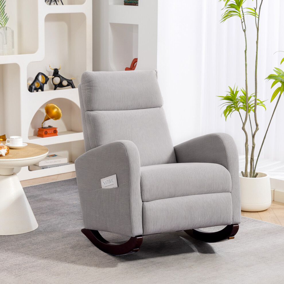 HOMCOM Modern High Back Corduroy Leisure Rocking Chair for Nursery, Grey-image-OPC-PJTVZWZ-NEW