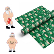 Green Rude Santa Funny Christmas Wrapping Paper Roll 50cm 15M Novelty Gift Wrap
