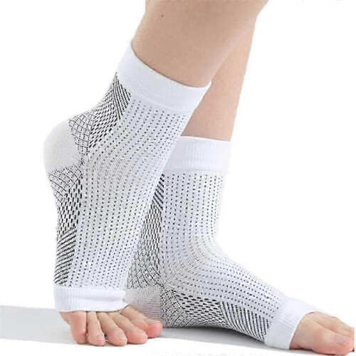 (L-XL,White)Neuropathy Compression Ankle 360 Arch Support Adjustable Socks For Elders 2