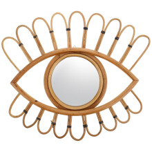 Home Wall Mirror Light Brown Woven Rattan Decorative Glass Mirror