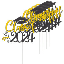 5Sets Graduation Cake Decorations Yellow Paper 2024 Cupcake Toppers
