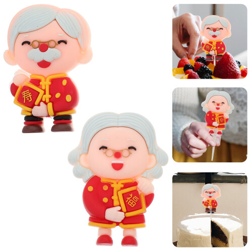 2Pcs Red Polymer Clay Cake Decorations Elders Birthday Cake Toppers 1