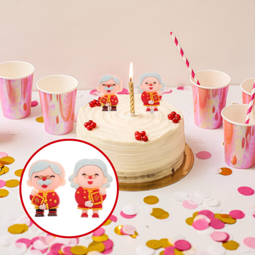 2Pcs Red Polymer Clay Cake Decorations Elders Birthday Cake Toppers 2