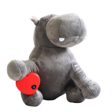 (Warm Hippopotamus)Puppy Toy with Heartbeated Dog Calming Behavioral Training Toy Sleeping Animal Plush Buddys for Separation Anxiety Relief