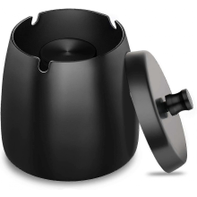 Stainless Steel Ashtray With Lid Compatible with Cigarette Remnants (black)