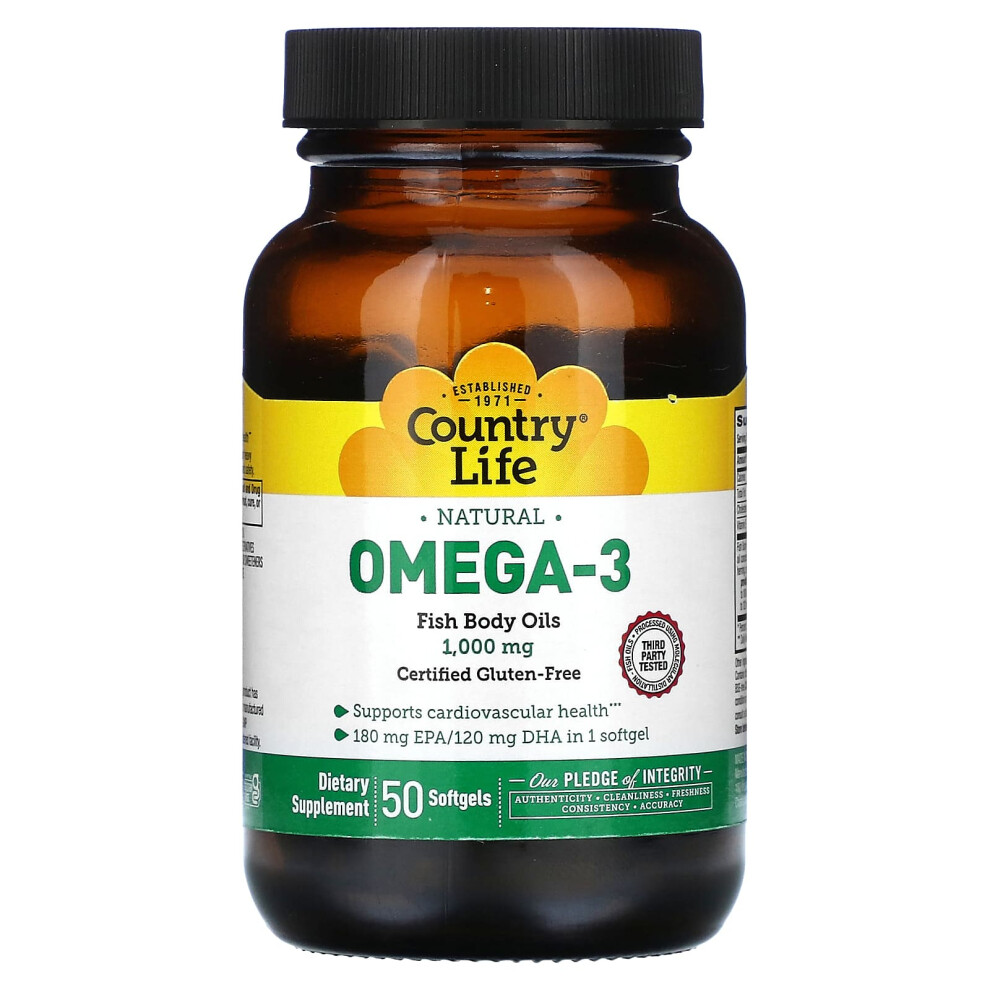 Country Life , Natural Omega-3, 1,000 Mg, 50 Softgels