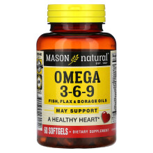 Mason Natural, Omega 3-6-9, Fisch-, Lein- und Borretschöle, 60 Weichkapseln