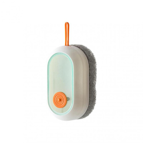 (White)Automatic Adding Liquid Brush with Lanyard Refillable Wear Resistant Scrub Brush for Shower Room