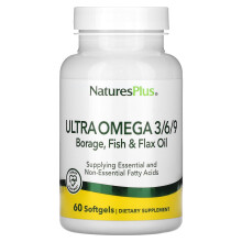 NaturesPlus, Ultra Omega 3/6/9 Borretsch, Fisch & Leinöl, 60 Weichkapseln