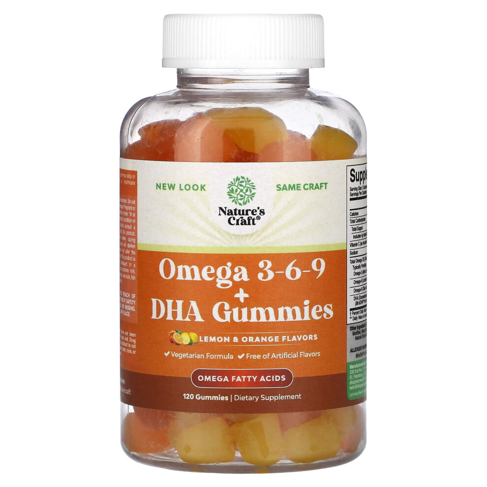 Nature's Craft Orange Omega 3-6-9 + Dha Gummies, Lemon And 120 Gummies
