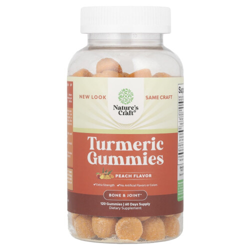 Nature's Craft, Gommes de Curcuma, Pêche, 120 Gommes