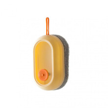 (Yellow)Automatic Adding Liquid Brush with Lanyard Refillable Wear Resistant Scrub Brush for Shower Room