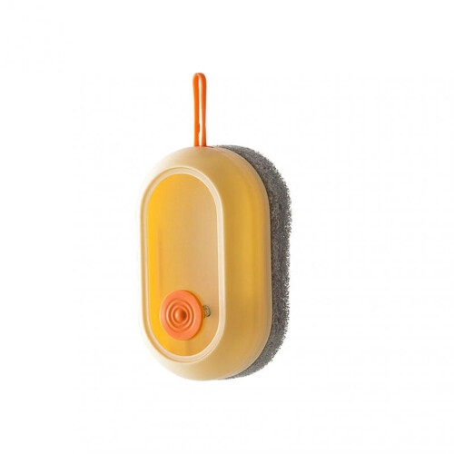 (Yellow)Automatic Adding Liquid Brush with Lanyard Refillable Wear Resistant Scrub Brush for Shower Room