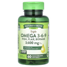 Nature's Truth, Dreifach Omega 3-6-9, Fisch, Lein, Borretsch, 60 Schnellfreisetzende Weichkapseln