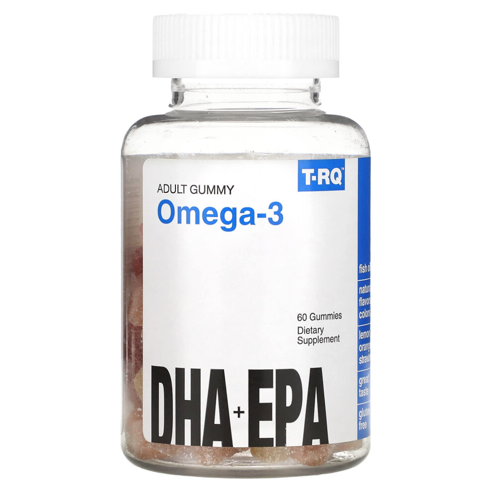 T-Rq Orange Adult Gummy Omega-3, Dha + Epa, Lemon, Strawberry, 60 Gummies