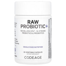 Codeage, Probiotique+ Brut, 100 Milliards d'UFC, 30 Gélules Végétales