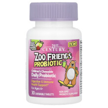 21st Century, Zoo Friends, Probiotique à Croquer pour Enfants, 4 Ans et Plus, Punch aux Fruits, 30 Comprimés à Croquer