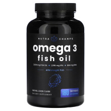 NutraChamps, Omega 3 Fischöl, Natürlich Zitrone, 180 Softgels