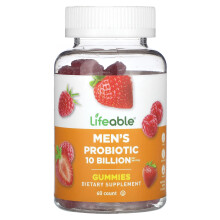 Lifeable, Men's Probiotic Gummies, Natürliche Beere, 10 Milliarden, 60 Gummis (5 Milliarden pro Gummibärchen)