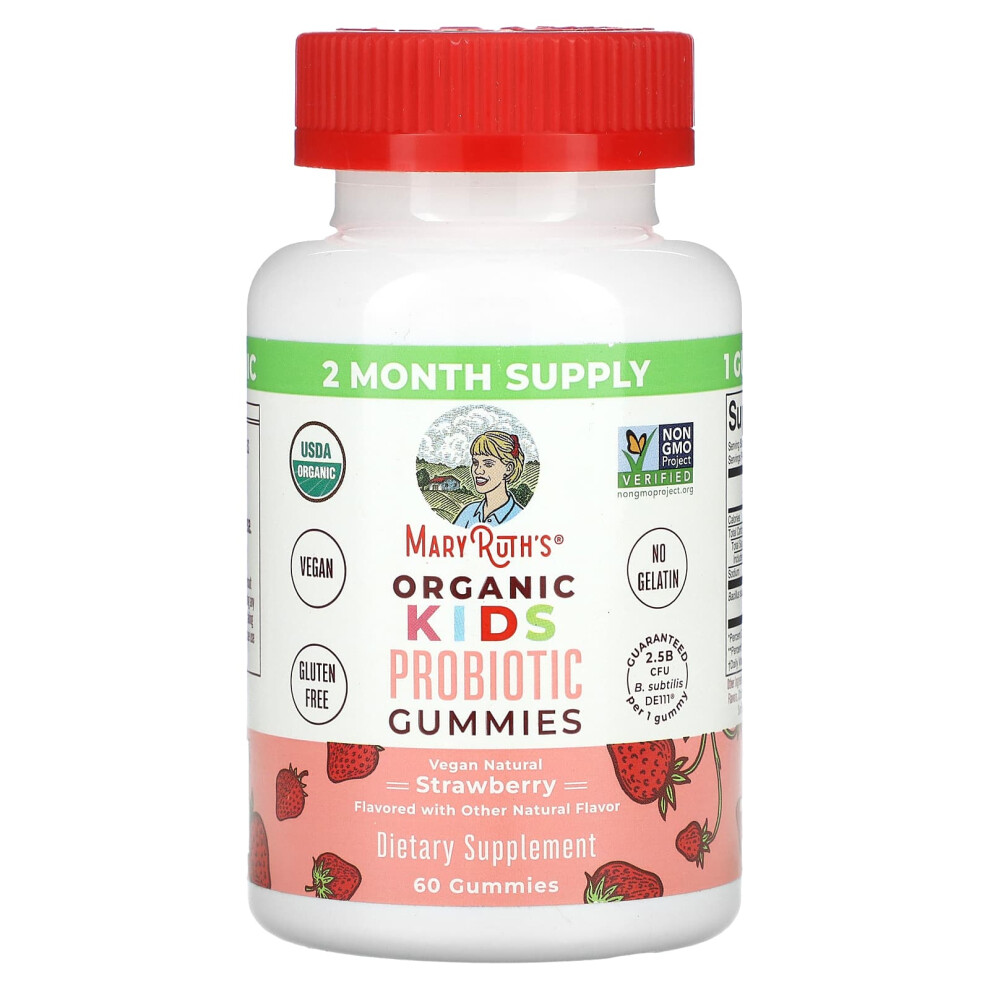 Maryruth's , Organic Kids Probiotic Gummies, Strawberry, 60 Gummies