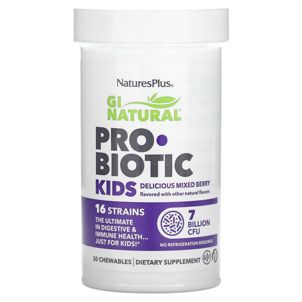 Naturesplus , Gi Natural Probiotic Kids, Delicious Mixed Berry 7 Billion Cfu, 30 Chewables