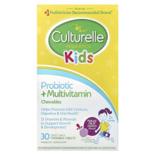 Culturelle, Enfants, Probiotiques + Multivitamines à Croquer, 3 Ans et Plus, Saveur Punch aux Fruits Naturel, 30 Comprimés à Croquer