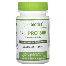 Hyperbiotics, Pre + Pro 60B, 60 Miliardo CFU, 30 Capsule Resistenti all'Acido