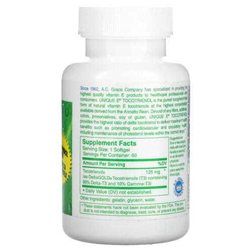 A.C. Grace Company, Unique E Tocotrienol, Tocopherol-Free, 60 Softgels 1