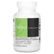 DaVinci Laboratories of Vermont, Méga Probiotique ND avec Enzymes Digestives à Croquer, 90 Comprimés à Croquer