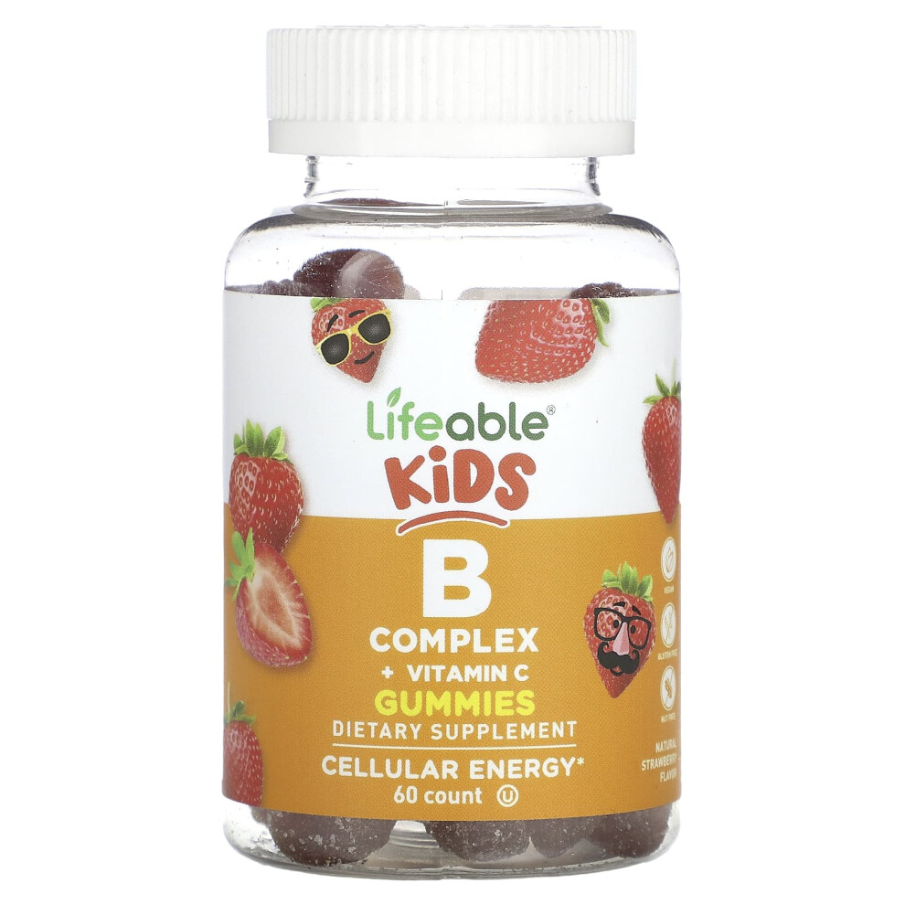 Lifeable , Kids B Complex + Vitamin C Gummies, Natural Strawberry, 60 Gummies
