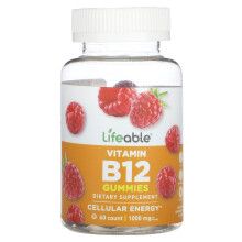 Lifeable, Vitamin B12 Gummis, Natürliche Himbeere, 1.000 mg, 60 Gummis (500 mg pro Gummibärchen)