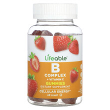 Lifeable, Gommes Complexe B + Vitamine C, Fraise Naturelle, 60 Gommes