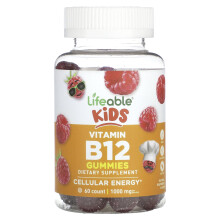 Lifeable, Kinder Vitamin B12 Gummibärchen, Natürliche Himbeere, 1.000 mg, 60 Gummis (500 mg pro Gummibärchen)