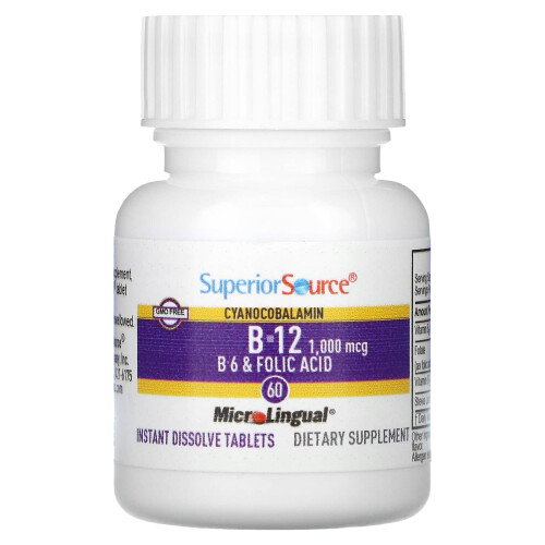 Superior Source, Cyanocobalamine B-12, B-6 & Acide Folique, 60 Comprimés MicroLingual à Dissolution Instantanée 1