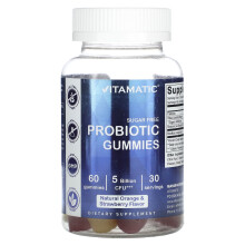 Vitamatic, Gommes Probiotiques, Sans Sucre, Orange et Fraise Naturelles, 5 Milliards, 60 Gommes (2,5 Milliards d'UFC par Gomme)