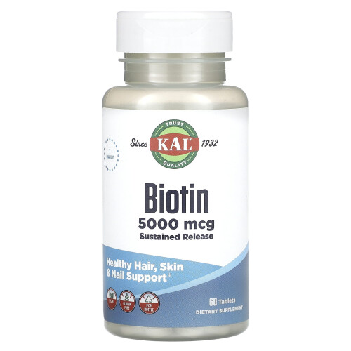 KAL, Biotin, Verzögerte Freisetzung, 5.000 mcg, 60 Tabletten
