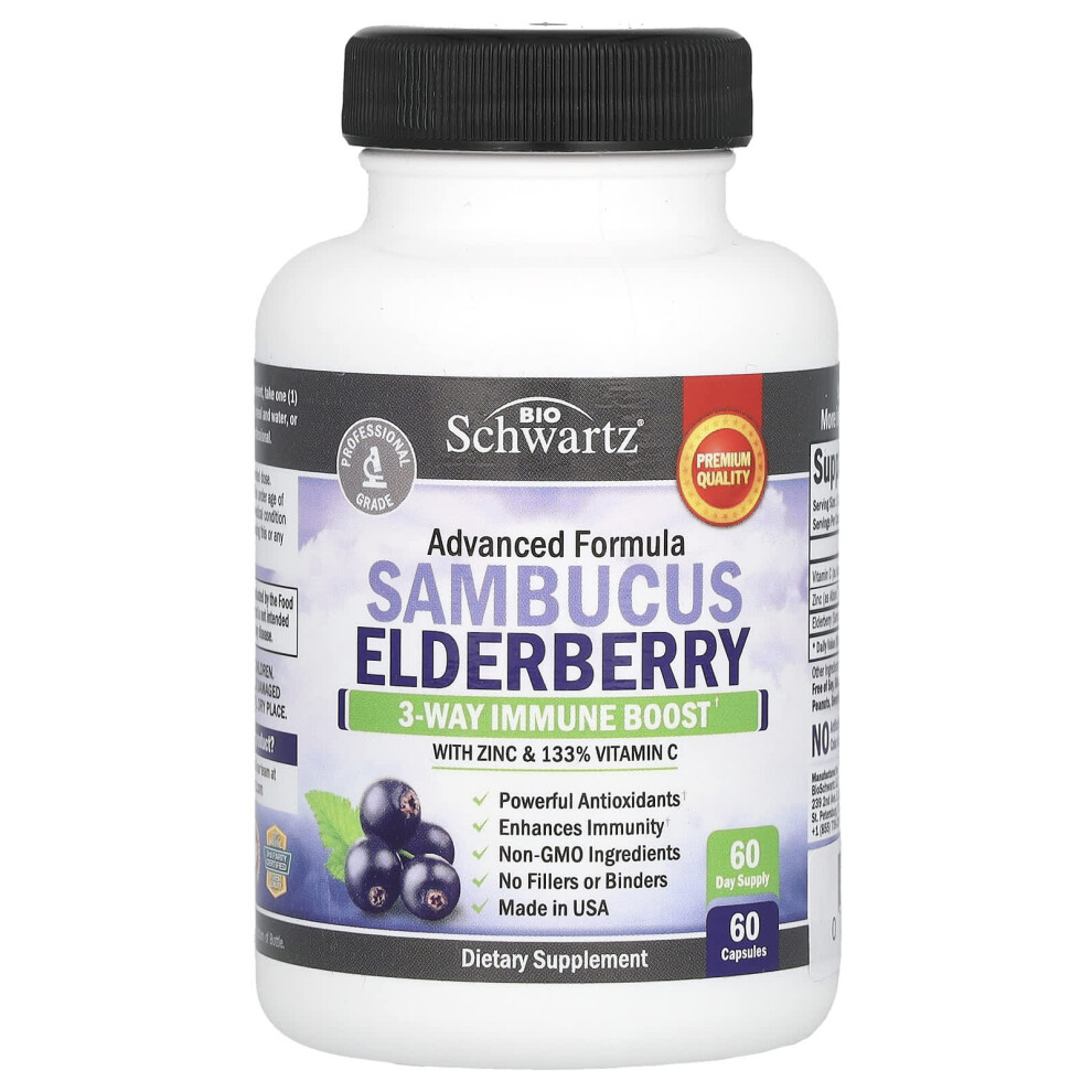 Bioschwartz , Sambucus Elderberry With Zinc & Vitamin C, 60 Capsules