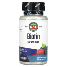 KAL, Biotin, Gemischte Beeren, 5.000 mcg, 100 Mikro-Tabletten