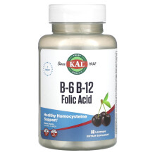 KAL, B-6 B-12 Folsäure, Schwarze Kirsche, 60 Lutschtabletten