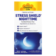 Country Life, Bouclier Anti-Stress Nocturne, Triple Action, 60 Gélules Végétaliennes
