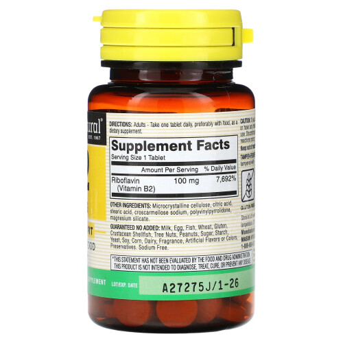 Mason Natural, Vitamine B-2, 100 mg, 100 Comprimés 1
