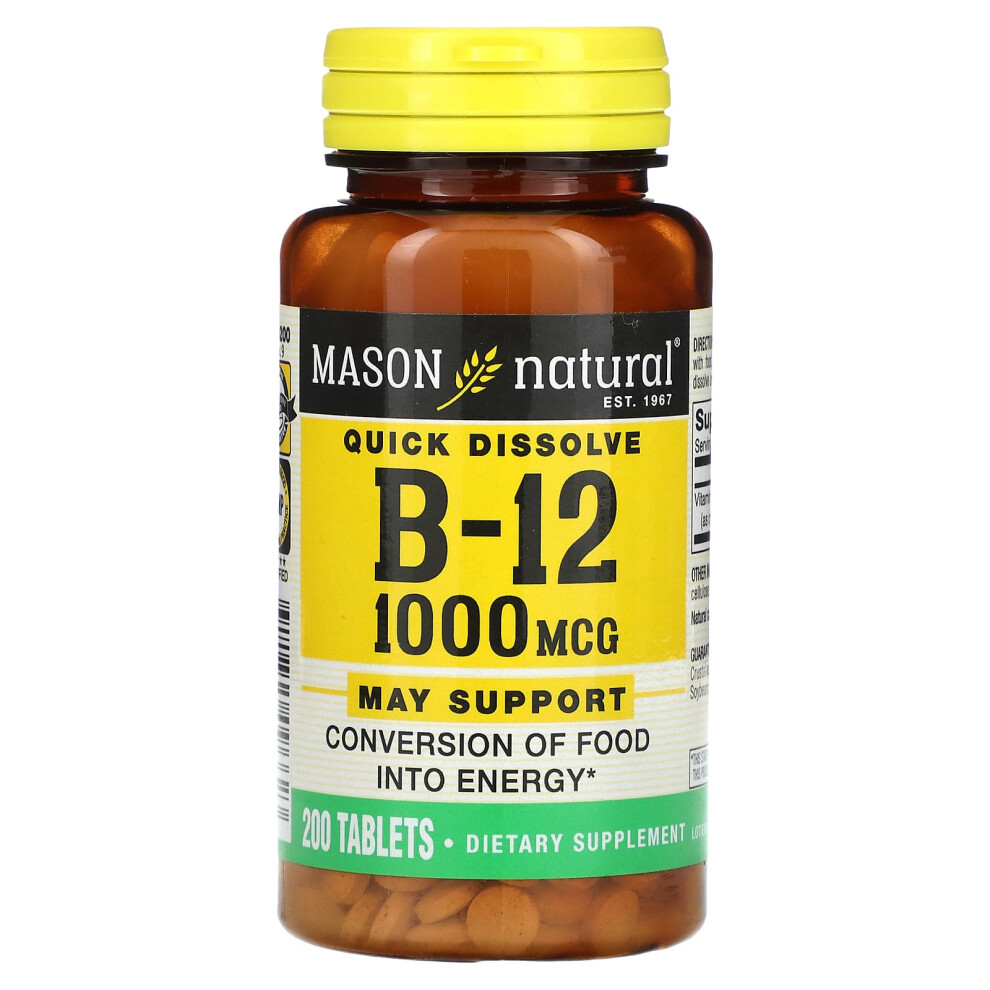 Mason Natural , Quick Dissolve, Vitamin B-12, 1,000 Mcg, 200 Tablets