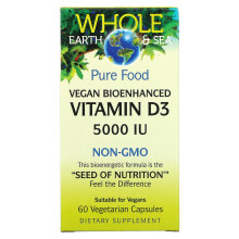 Natural Factors, Whole Earth & Sea, Vegan Bioverstärktes Vitamin D3, 5.000 IE, 60 Vegetarische Kapseln