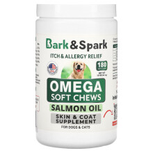 Bark&Spark, Omega weiche Kaustücke, Lachsöl, für Hunde & Katzen, 180 Kaustücke, 513 g