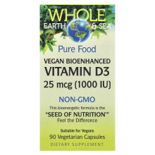 Natural Factors, Whole Earth & Sea, Vegan Bioverstärktes Vitamin D3, 25 mcg (1.000 IE), 90 Vegetarische Kapseln