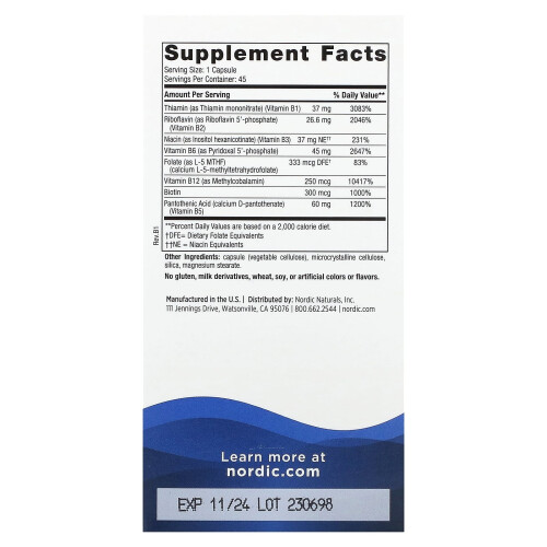 Nordic Naturals Nordic Naturals, Complexe de Vitamine B, 45 Gélules 1