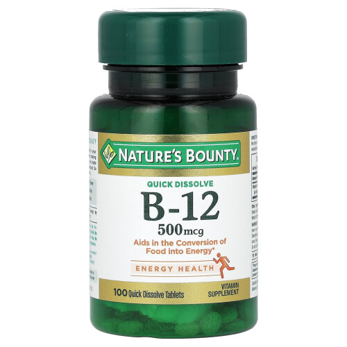 Nature's Bounty, Vitamine B-12, Cerise Naturelle, 500 mcg, 100 Comprimés à Dissolution Rapide